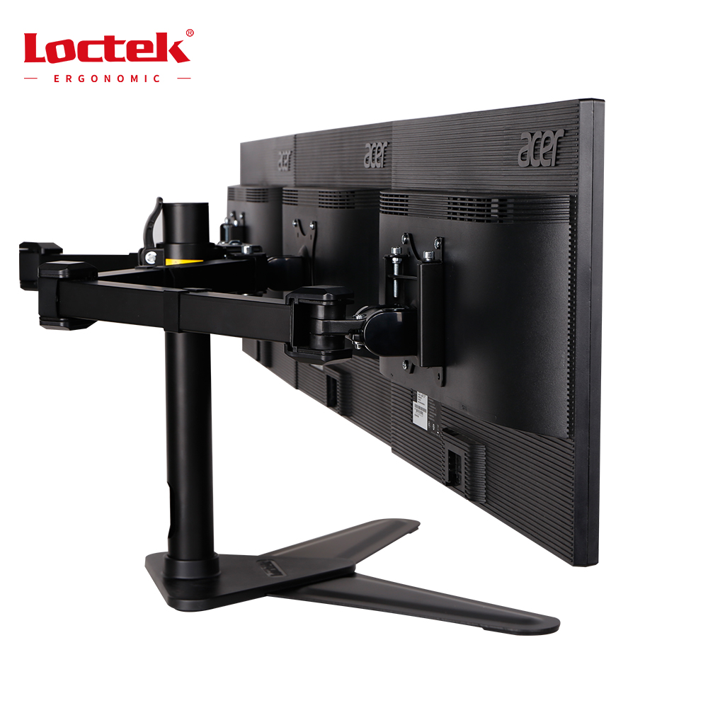 LOCTEK DLB123 отдельно стоящая Тройная многорычажная подставка для монитора детского компьютера с креплением держит 3 экрана до 17-30 дюймов черного цвета