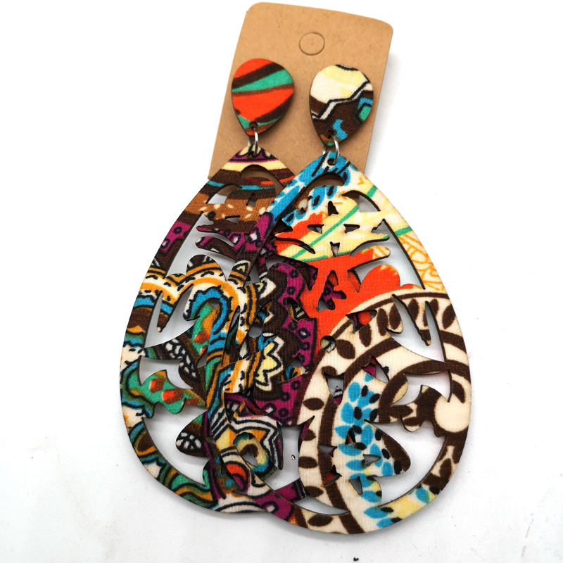 2019 Fabric With Wood Wooden Earrings