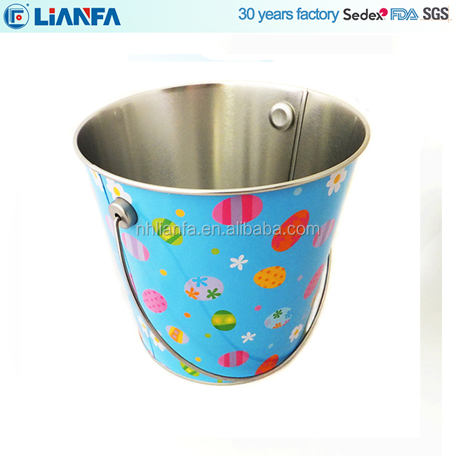 Christmas decorative small round metal buckets with full color painting design