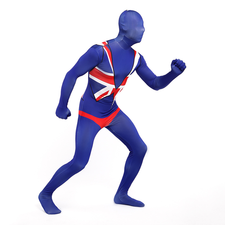 Лайкра catsuit мужской сексуальный Синий Облегающий молния полный костюм catsuit zentai