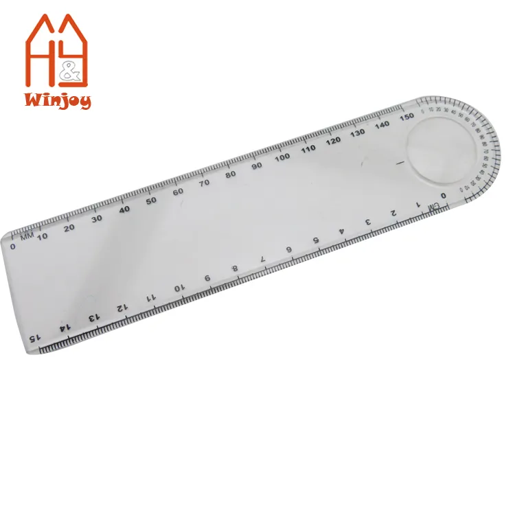 Custom brand clear 15cm PS ruler with magnifying glass, 180 degree medical ruler