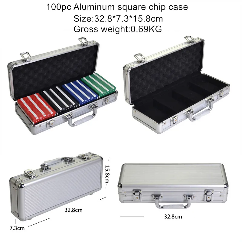 100 Metal Aluminum Rectangular Poker Chip Case