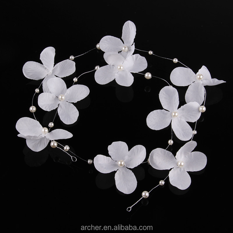 Handmade hot sale pearl White butterfly hairband soft accessories for bride hair accessory HA-1416