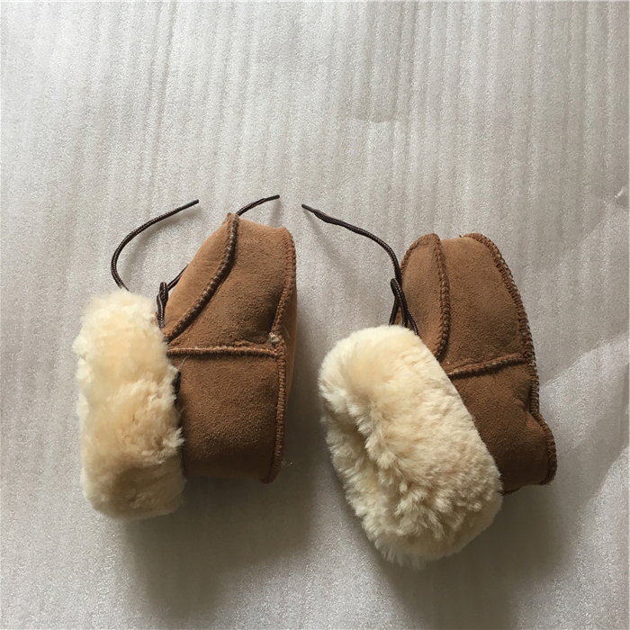 Коричневый кожаный овечья шерсть Новорожденный Baby Bootie