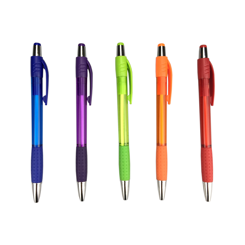 F140 Promotional item Color Plastic Screamer retractable click pen with Rubber Grip and custom logo