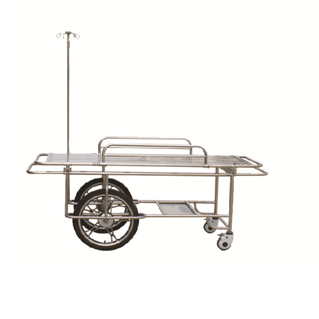 FC-3 first aid foldable wheeled ambulance patient stretcher,stainless steel wheeled stretcher with two big and small wheel