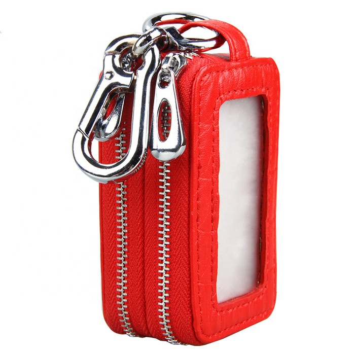 Заводская цена унисекс натуральной кожи ключа автомобиля мешок двойной Zip мешок брелки