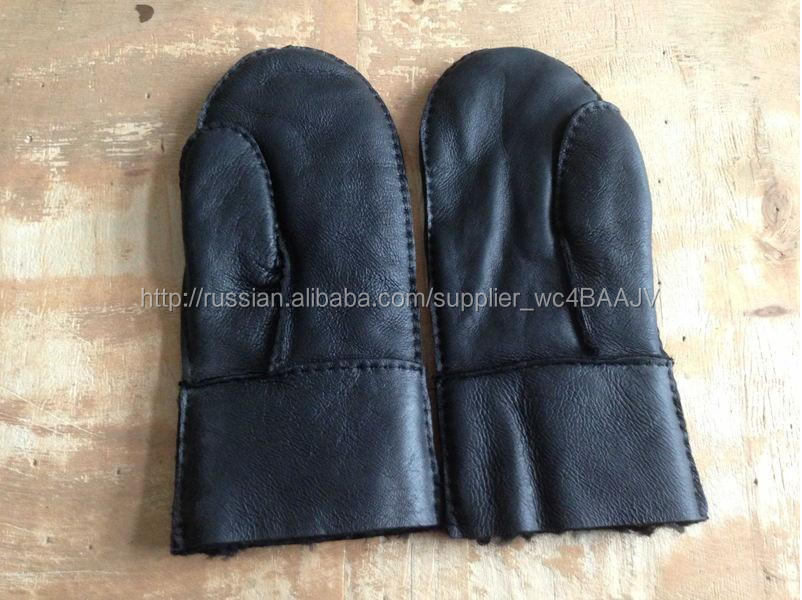 Чёрные варежки из овчины/перчатки без пальцев