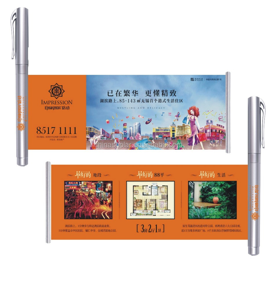 High quality promotional plastic calendar pull out banner pen