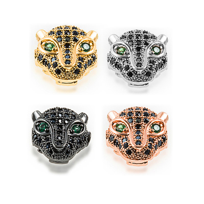 Микро проложить животных латунь медь кубического циркония CZ Leopard Глава Spacer Шарм пантера Spacer Шарм
