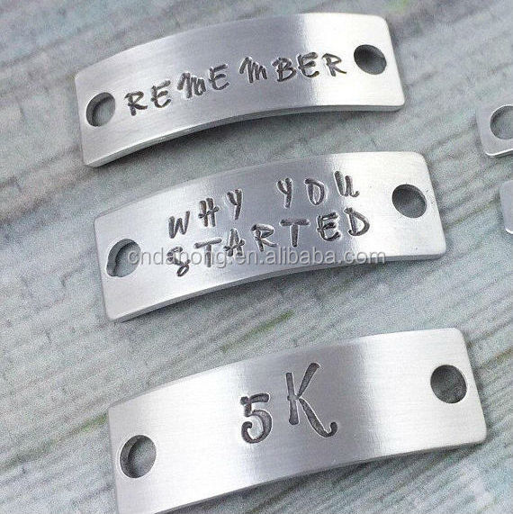 Personalized wholesale bulk silver shoe decoration engraved metal charm with logo custom shoelace tag