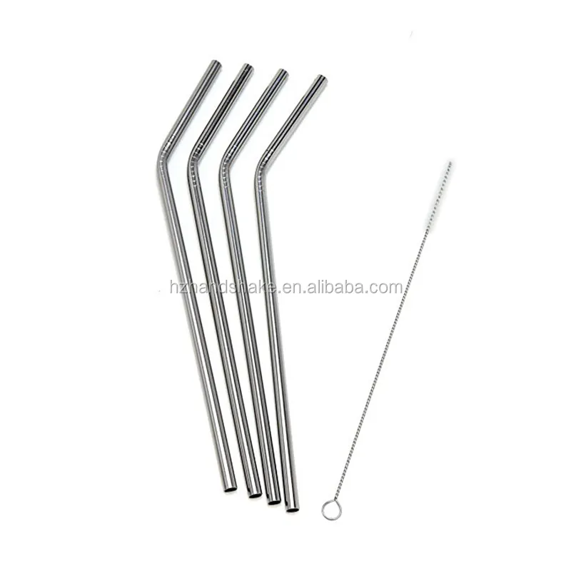 304 Food Grade Stainless Steel Drinking Straws, Set of 4- Free Cleaning Brush Included
