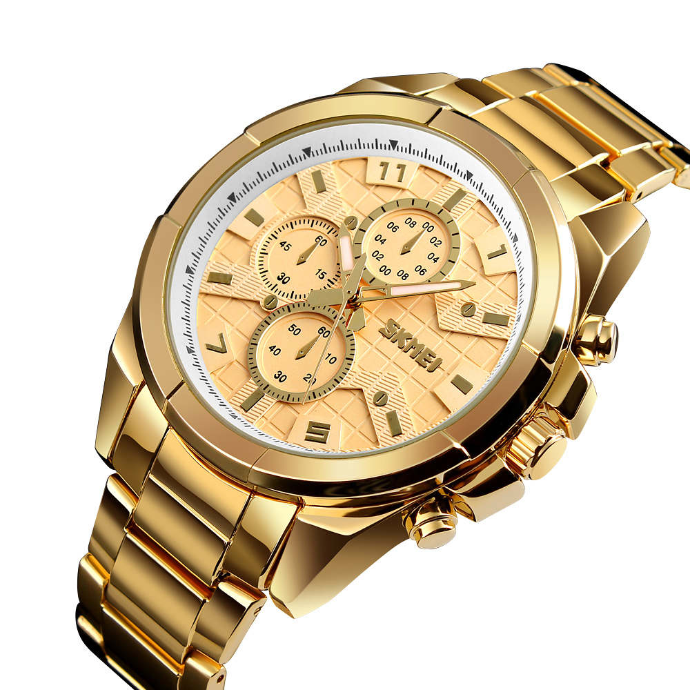 Relojes Hombre SKMEI 1378 Элитный бренд золотой часы для мужчин нержавеющая сталь кварцевые наручные часы