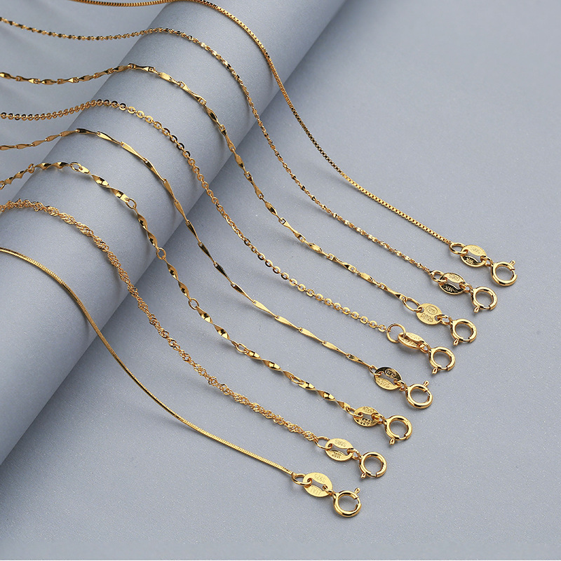 Sterling silver Girl Necklace Ingot gold Box chain 925 necklace