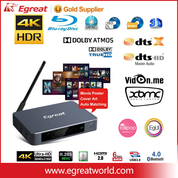 2017 egreat A5 Smart Android 5.1 TV Box 3D 4 К UHD Media Player с HDR USB3.0 Поддержка SATA оты blu-ray диск