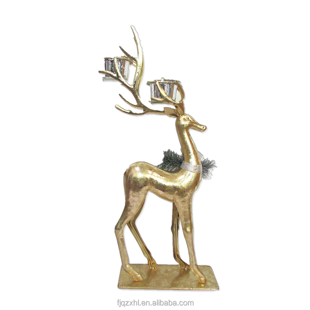 Antique Bling Custom Church Golden Wedding Metal Copper Wire Brass Deer Candle Stick Holder Candlestick