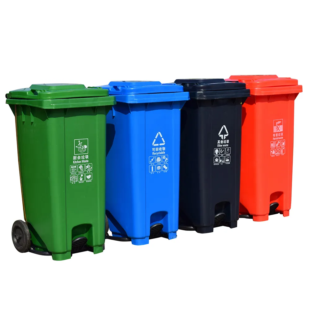 High Quality Plastic 120l with Two Wheels Foot Pedal Storage Bucket trash can garbage can dustbin