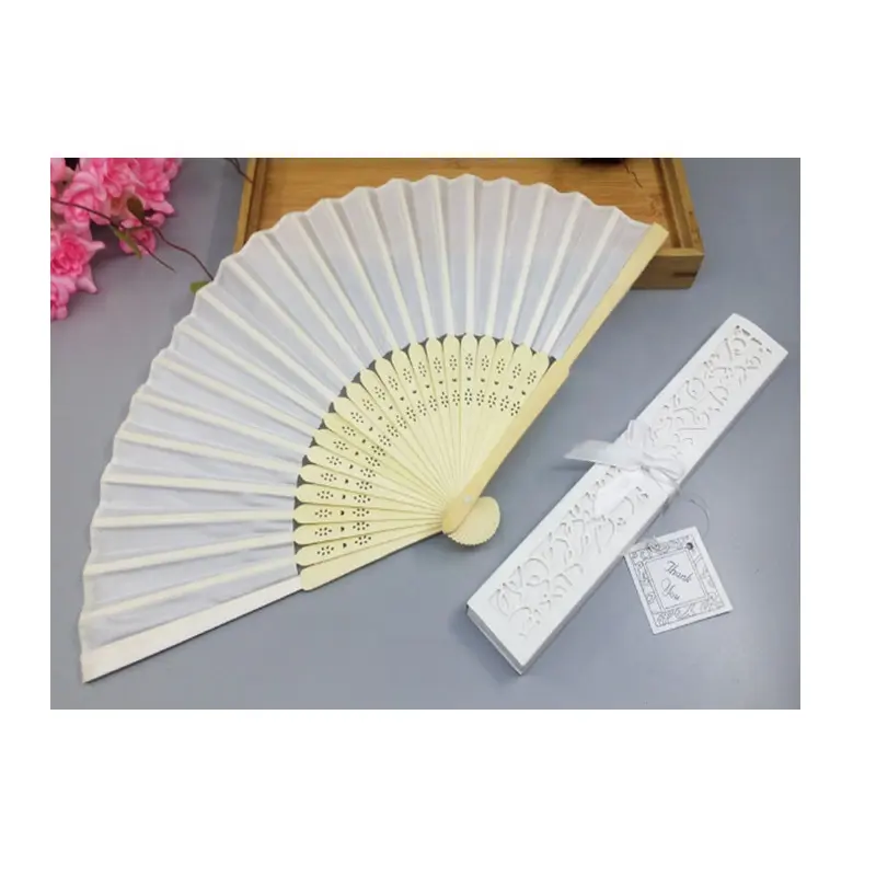 Wholesale Elegant White Folding Silk Hand Fan with Organza Gift bag Wedding Gift & Party Favors