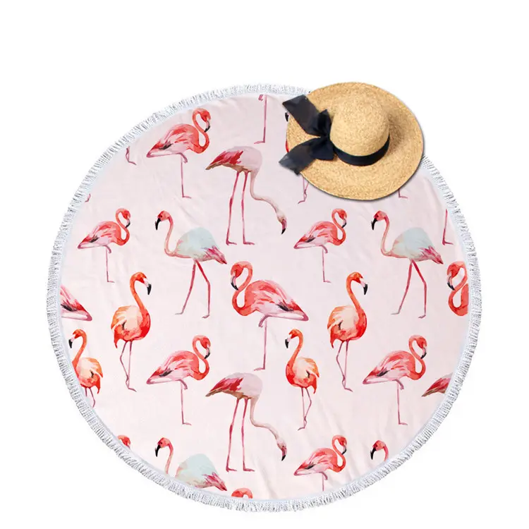 Wholesale 150*150cm Size Custom 3D Printed Colorful Flamingo Beach Towel