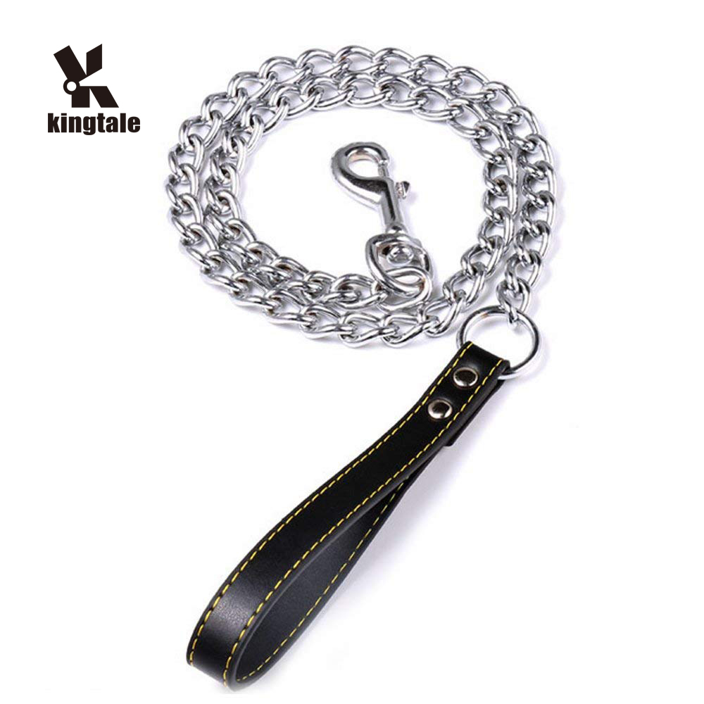 Kingtale Металл Extra Heavy Strong поводок для собаки/собака галстук цепи с кожаной ручкой