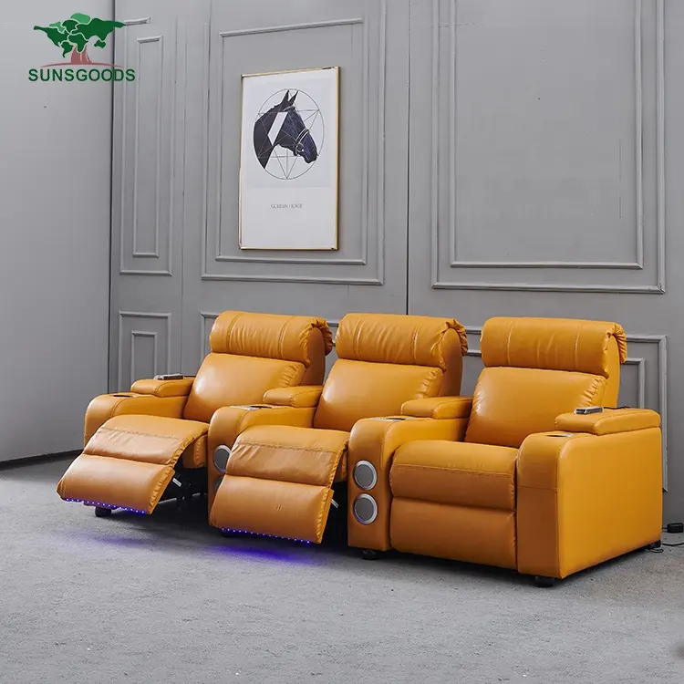 Luxury home theater cinema furniture 123 seater chair couch sectional pure genuine leather electric power massage recliner sofa