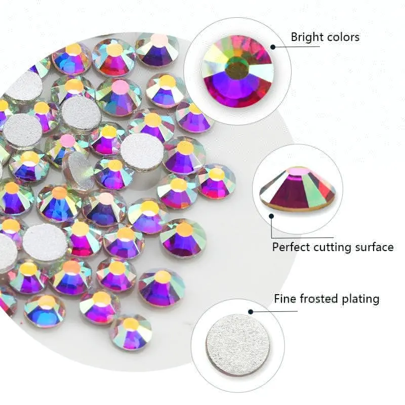 Amazon Yiwu Pujiang Crystal AB 3d Nail Art Shiny Glass Flatback Stones Designs For 3d Nails Art Decorations