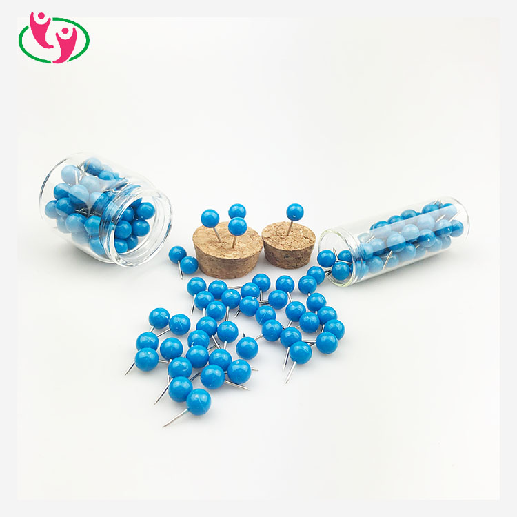 Decorative Blue Color Plastic Beads Round Head Shaped 6mm Push Pin