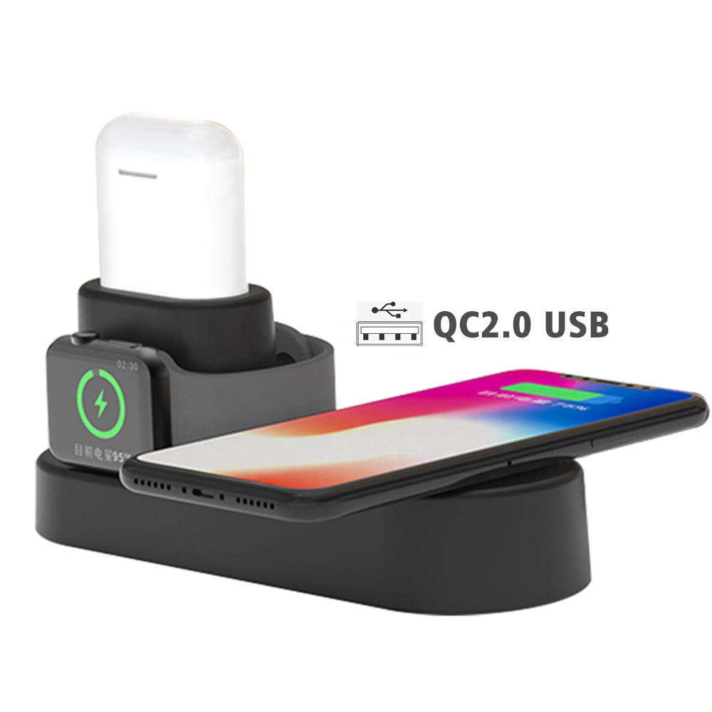 4 в 1 10 Вт Беспроводное зарядное устройство для мобильных телефонов QC2.0 USB порт для iPad Tablet Qi зарядное устройство Подставка для наушников