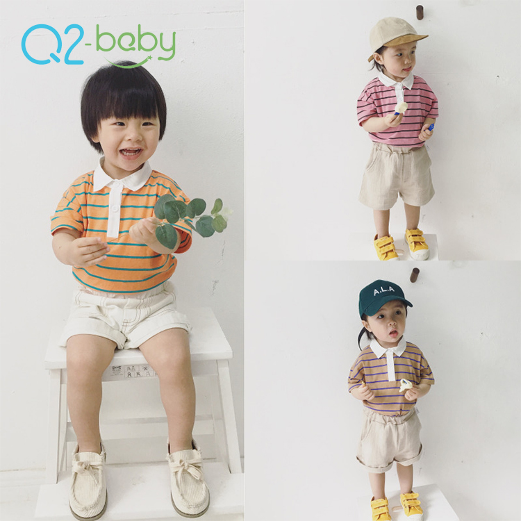 Q2-baby по низкой цене для младенцев, хлопковые футболки с короткими рукавами для детей летние товары первой необходимости для детей; Рисунок в полоску; Футболка