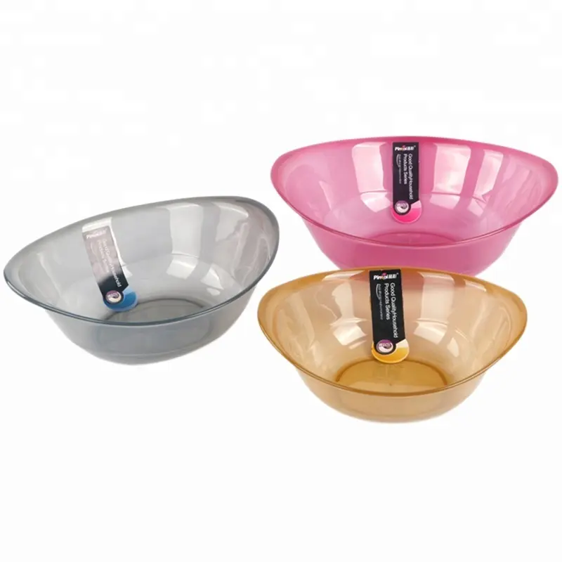 Bathroom &Kitchen Colorful Round Clear/Transparent Plastic Salad Bowl