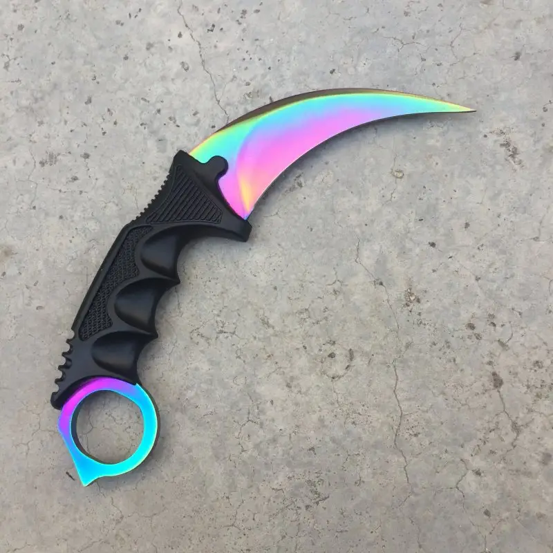 CS GO Counter Strike Black Karambit Knife Neck Knife With Sheath Tiger Fade Tooth Real game Combat Knife