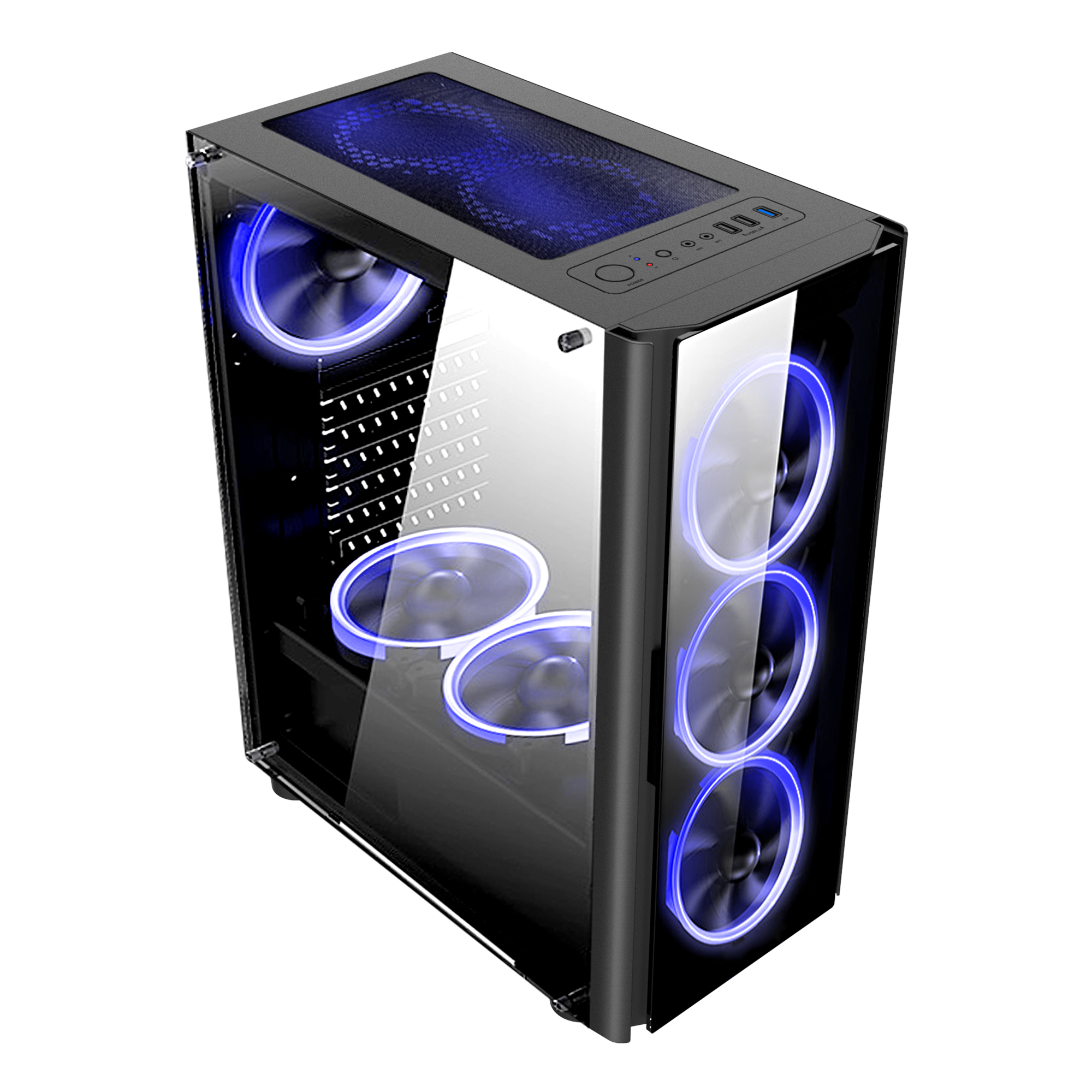 Одно Кольцо RGB вентилятор, установленный на закаленного стекла блок питания ATX игровой корпус-192-11