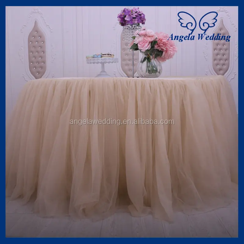 SK005K Angela Wedding popular Round Tutu puffy champagne tulle table skirt