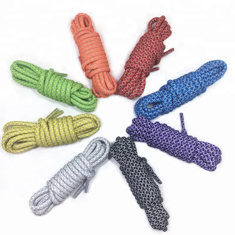 Stock multi colored reflective rope laces factory
