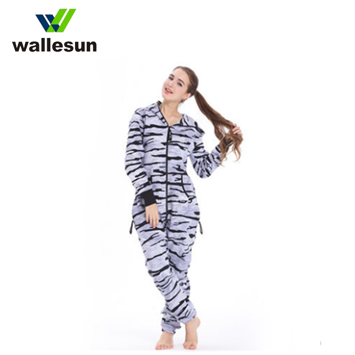 OEM print hooded zipper up one piece jumper suit ladies romper adult romper pattern