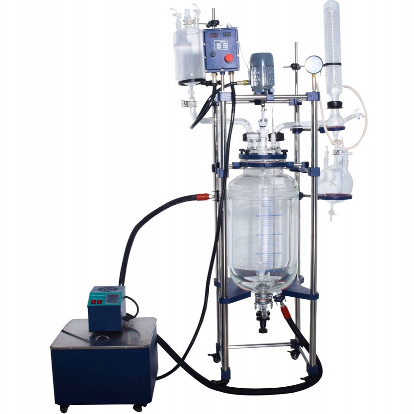 5 20 100 Liter Mini Chemical Pharma Vessel Heat Mantle Double Walled Borosilicate Glass Reaction Reactor