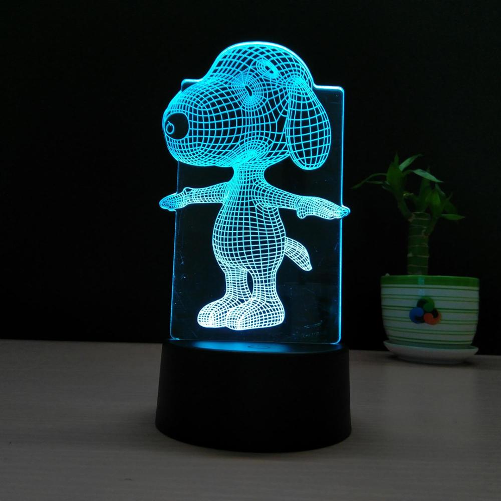 Snoopy 3D лампа ночник сенсорный стол настольные лампы, 7 цветов Изменение огни с акрил плоским и ABS база USB зарядное устройство