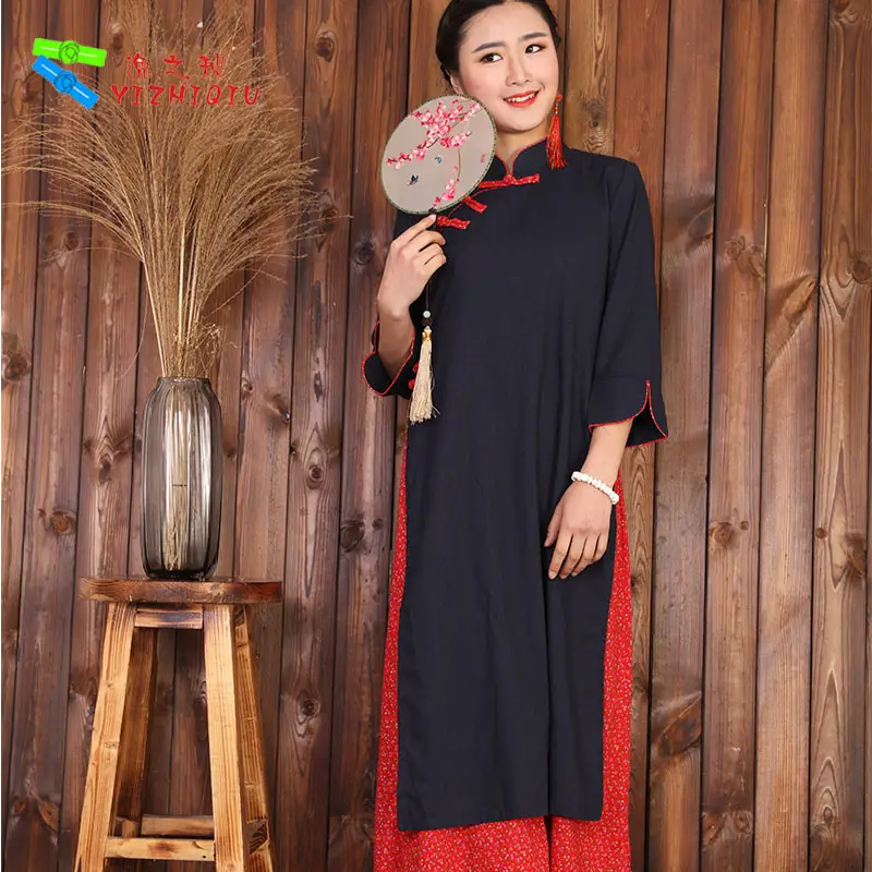 YIZHIQIU chinese traditional clothing ethnic long qipao