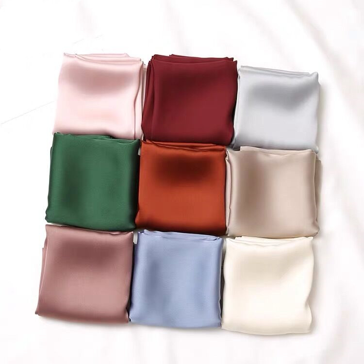 Fty OEMmulti use 9 solid color pocket handkerchief women silky square scarf