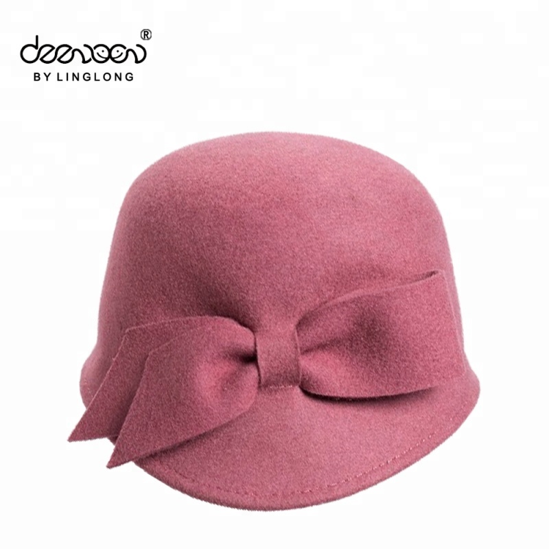 Бантом шерстяного войлока cloche шляпы для женщин Оптовая Леди Клош