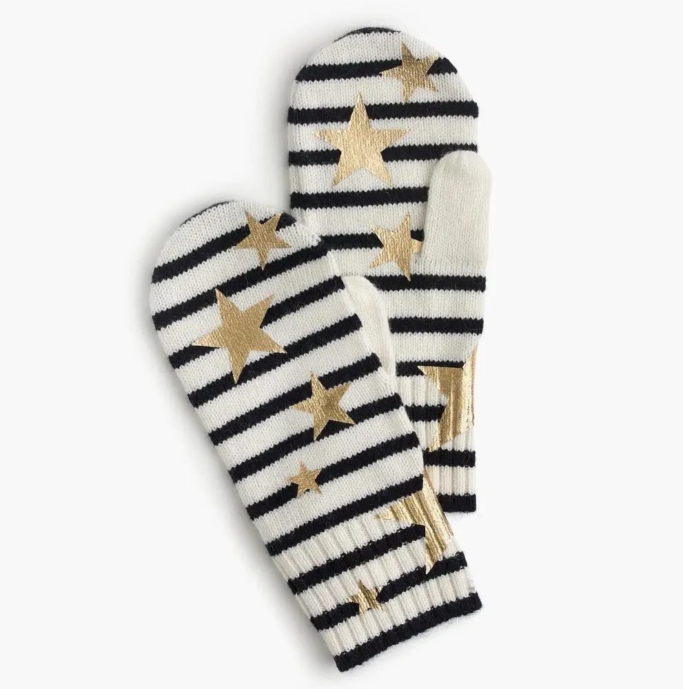 38/35/22/5 Viscose/Nylon/Wool/Alpaca Christmas Star Foil Print Striped Girls' Knitted Mitten Glove
