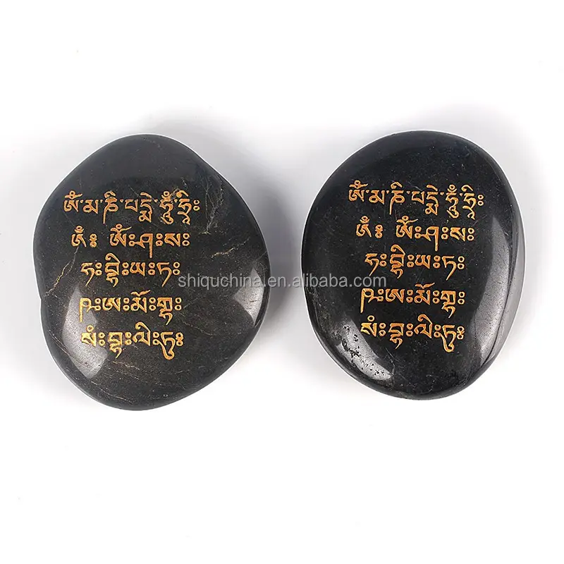 Natural Black polished engraving washed river stone inspirational pebble stone for wholesale