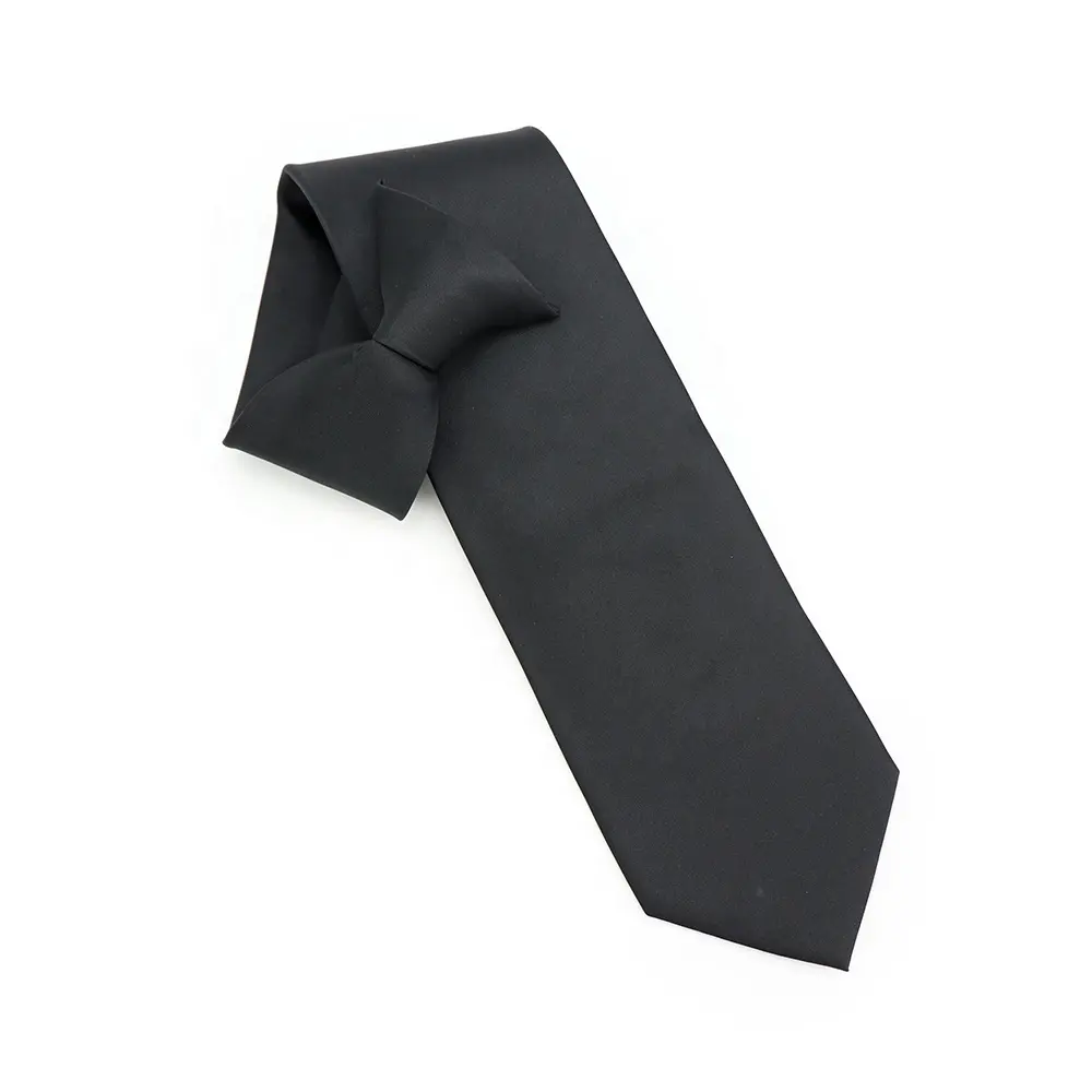 Mens Polyester Woven Black Security Ties Student School Custom Logo Clip On Neck Tie