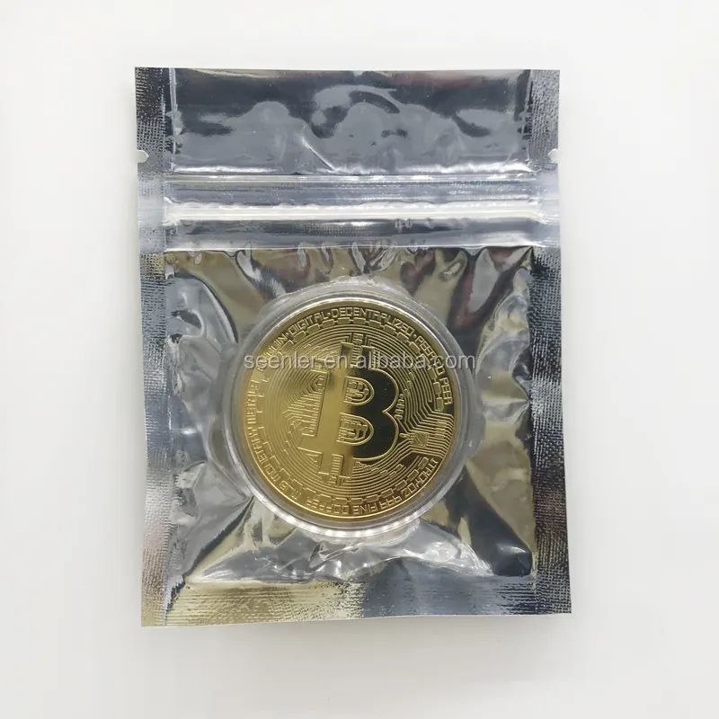 Пользовательский дизайн, высокое качество, позолоченная монета биткоина 24k в сумке-молнии