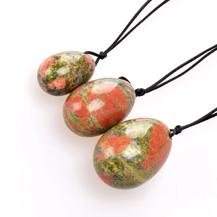 Hot Sale (3 pieces/set) Drilled Unakite Stone Carved Yoni Eggs For Women Kegel Exercise