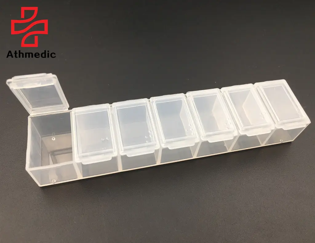 2022 Athmedic food grade weekly simple 7 day rectangle pill box case simple 7 case clear pill case