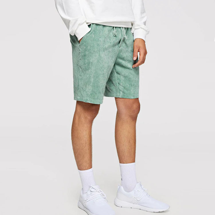Dongguan Clothing Manufacturers Men Slant Pocket Solid Corduroy Casual Drawstring Shorts