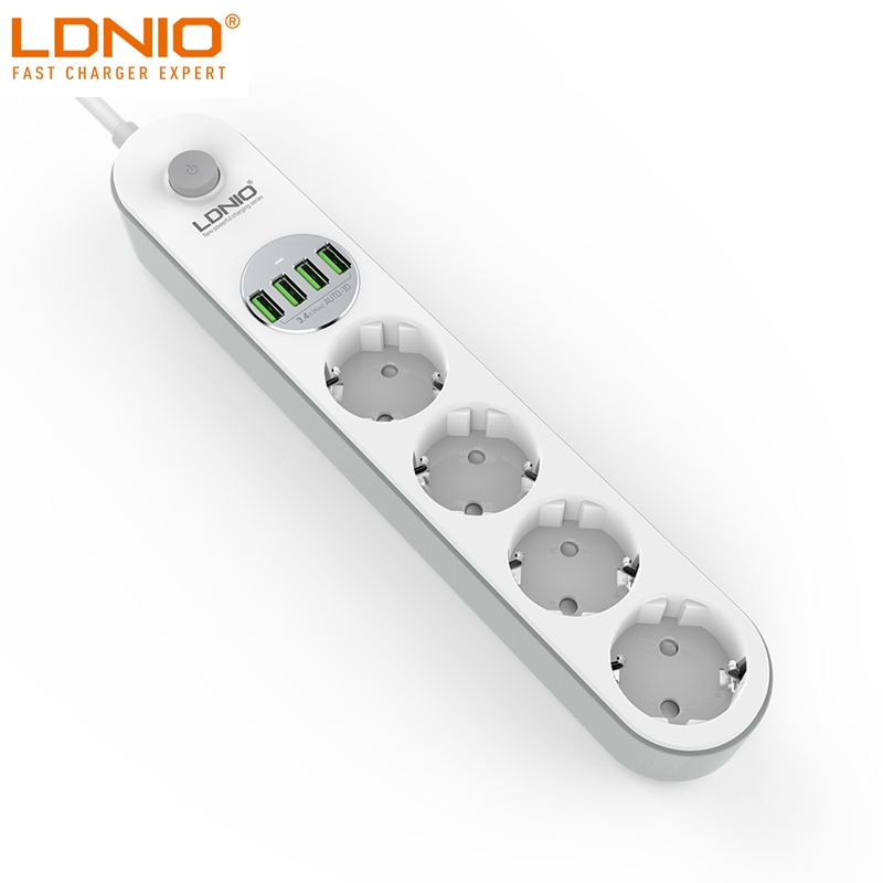 LDNIO SE4432 2,0 m шнур питания ЕС штекер контактный тип рабочего места USB удлинитель с 4EU розетки переменного тока и 4 USB комбо для мобильного телефона