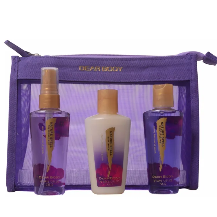 good quality Mini size body bath shower gel /fragrance mist /body lotion gift set for travel
