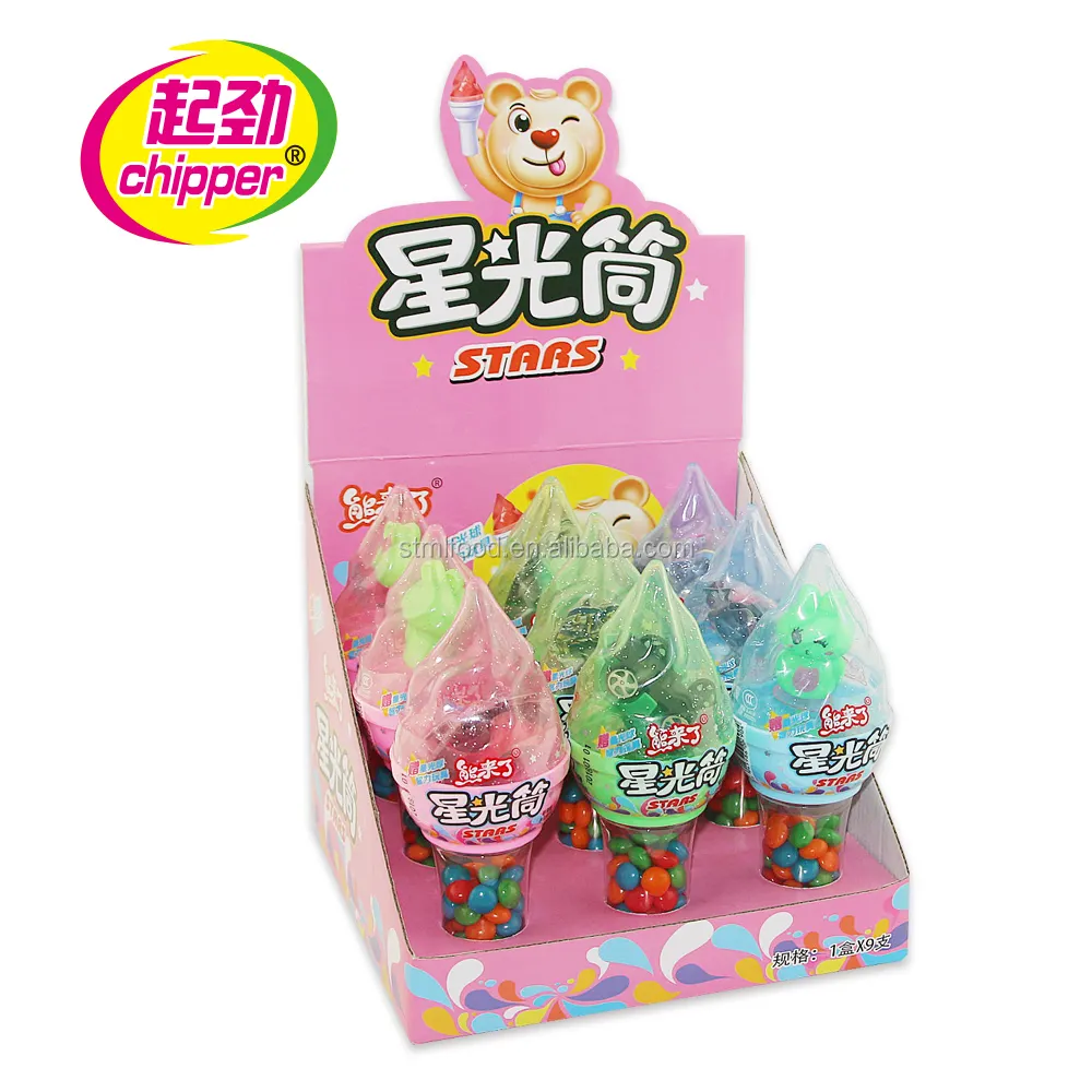 2018 Rainbow Fruits Flavors Gummy Chewy Candy in torch light